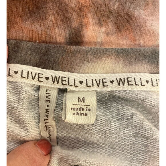Live Well Lounge Top Size Medium Tie Dye Gray Orange Raglan 3/4 Sleeve + Stretch - Picture 7 of 10